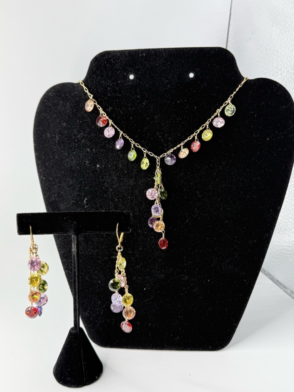 Multicolor Crystal Drop Necklace & Earrings Set